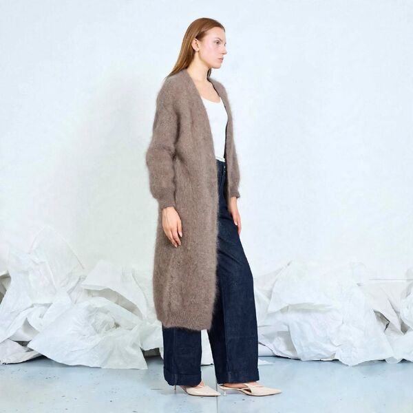 Long mohair cardigan, light marron