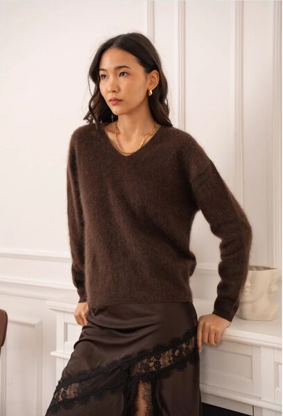 Brushed cashmere & wool sweater, choco