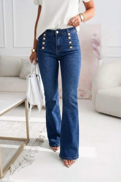 Strechy gold button jeans, blue