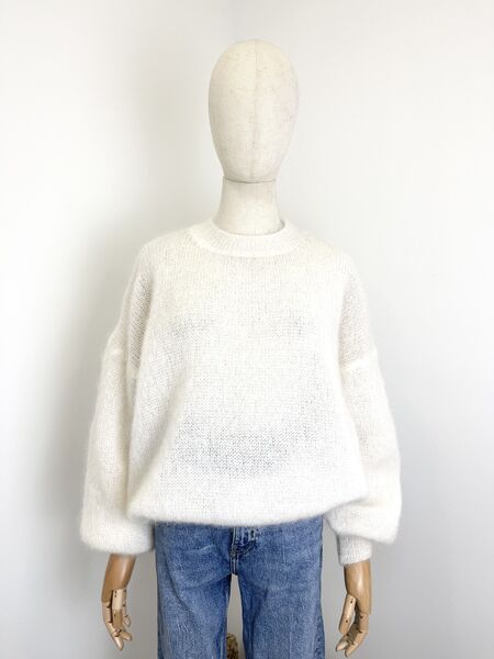 Roundneck mohair sweater, white