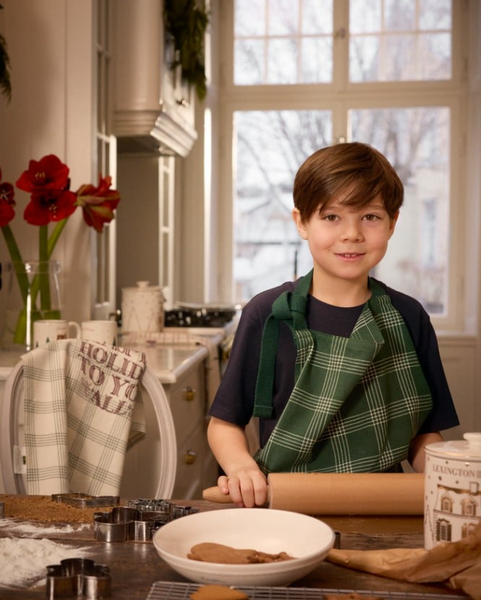 Happy holidays organic cotton kitchen towel, white/green