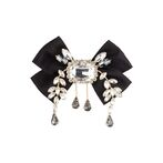 Satin bow brooch with crystals, black
