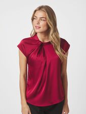 Fleur drapy satin blouse, wine