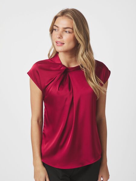 Fleur drapy satin blouse, wine