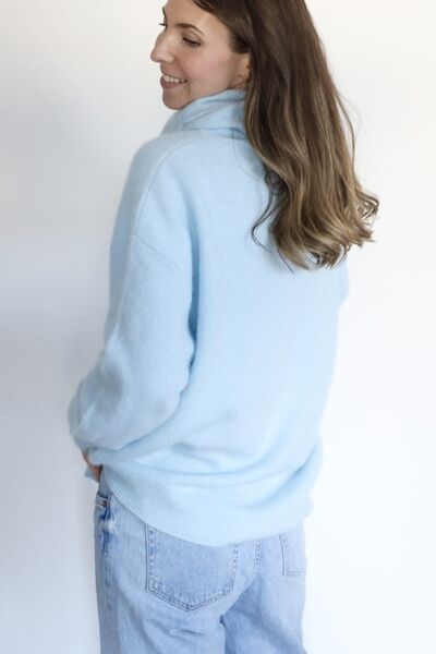 Bella raccoon blend turtle neck knit, maya blue