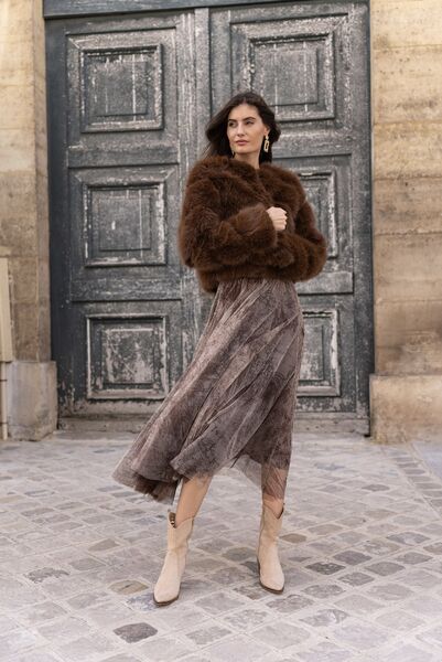 Paula faux fur jacket, coffee