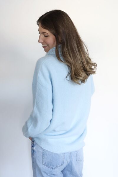 Bella raccoon blend turtle neck knit, maya blue
