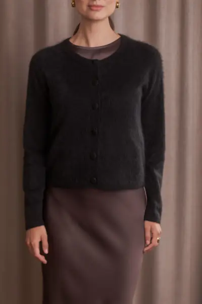 Katie long sleeve cashmere cardigan, black