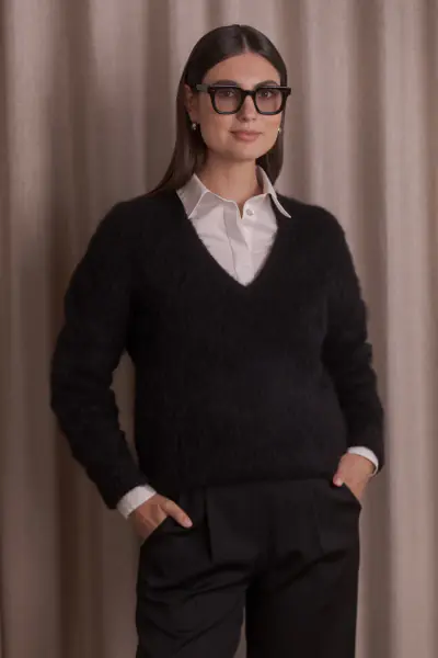 Allia alpaca blend sweater with v-neck, black
