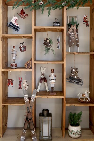 Vintage sledge for deco with spruce & ribbon
