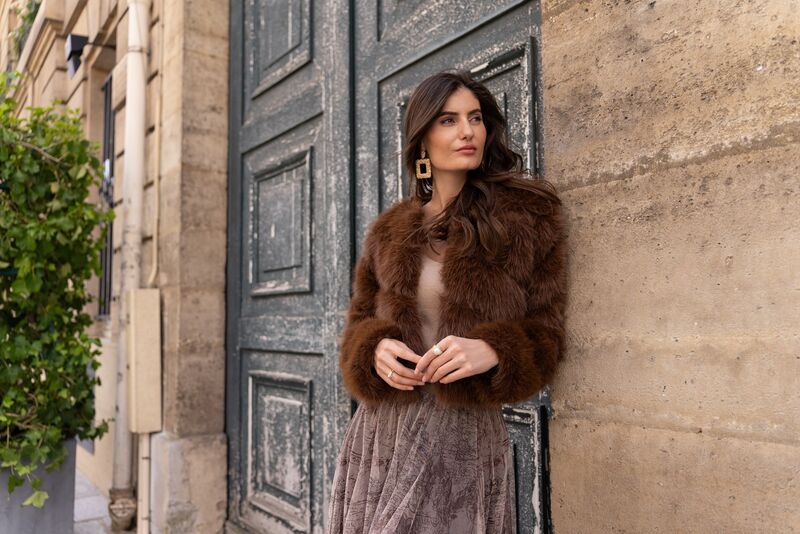 Paula faux fur jacket, coffee