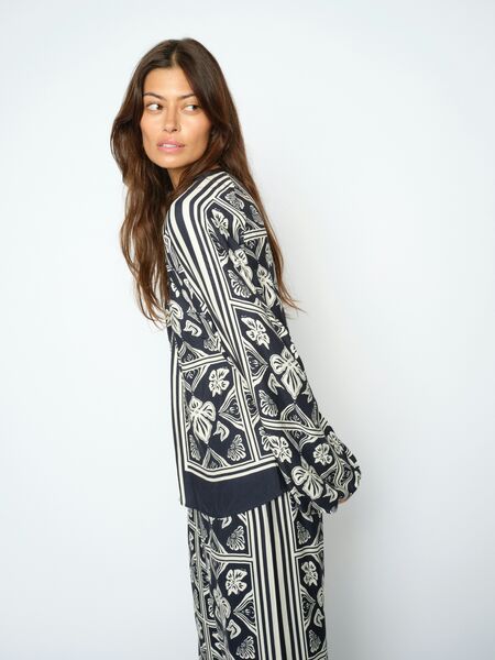 Milkey linocut blouse, salute navy