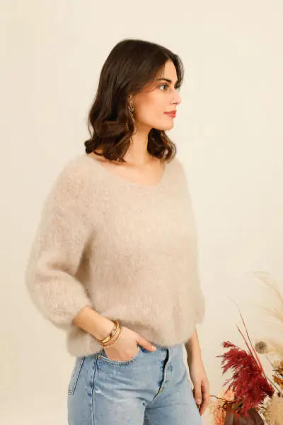 Solid mohair sweater, beige
