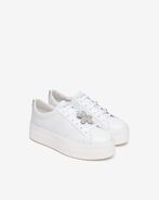 Leather sneakers with flower, white