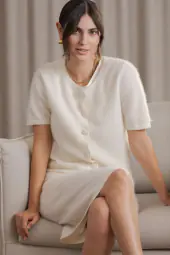 Kaia knee length cashmere skirt, cream