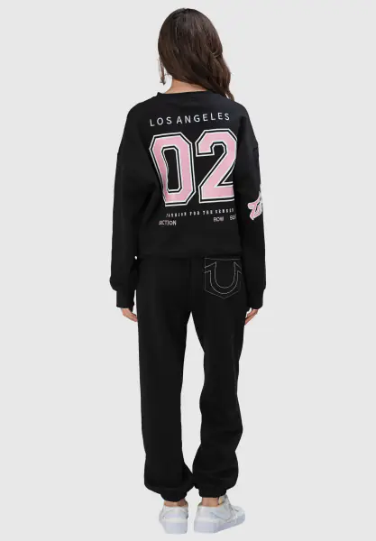 Embroidered BF Pullover Crewneck, Jet Black