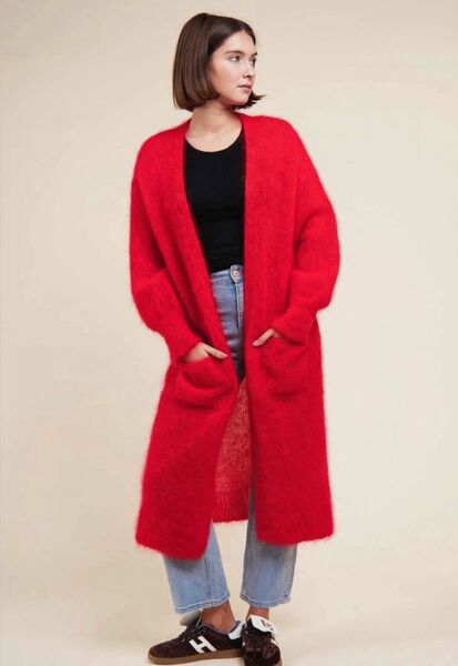 Long mohair cardigan, red