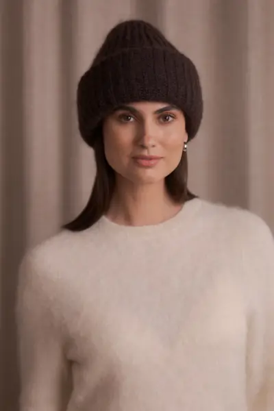 Mai kid mohair blend chunky beanie, dark chocolate