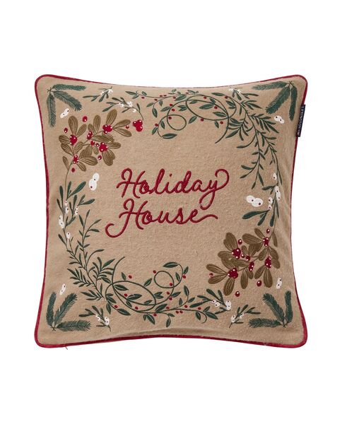 Holiday house wool mix pillow cover 50x50, beige multi