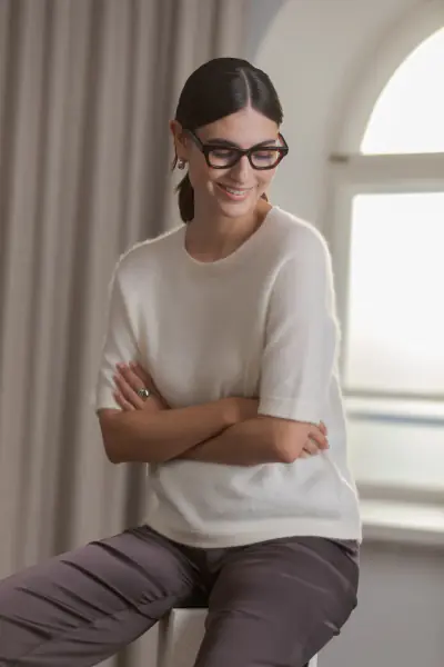 Karlie short sleeve cashmere sweater, cream