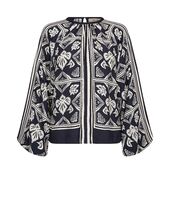 Milkey linocut blouse, salute navy