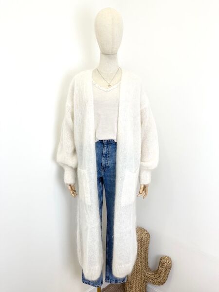 Long mohair cardigan, white