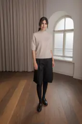 Karliea short sleeve mock neck sweater, latte