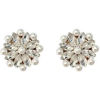 Crystal flower with pearls button covers, gold