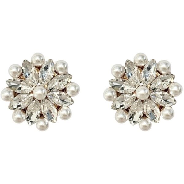 Crystal flower with pearls button covers, gold