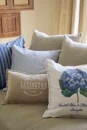 Floral Embroidered Linen/Cotton Pillow Cover 50x50, White/Blue