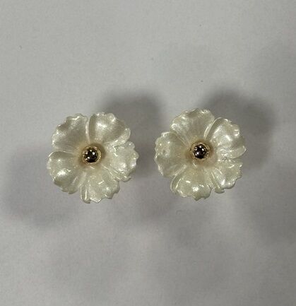 Iris flower earrings, pearl white
