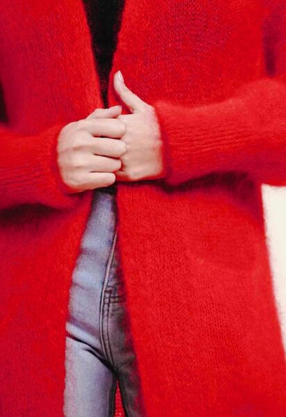 Long mohair cardigan, red