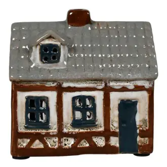 Ceramic house 8cm, white/brown