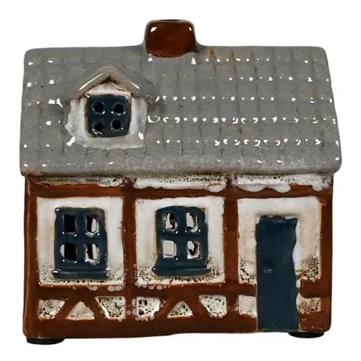 Ceramic house 8cm, white/brown