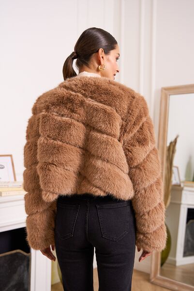 Paula faux fur jacket, taupe