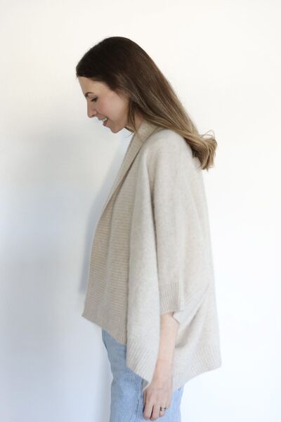 Rose raccoon blend cardigan, cailloux