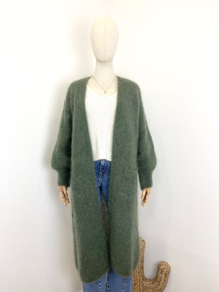 Long mohair cardigan, kaki