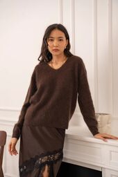 Brushed cashmere & wool sweater, choco