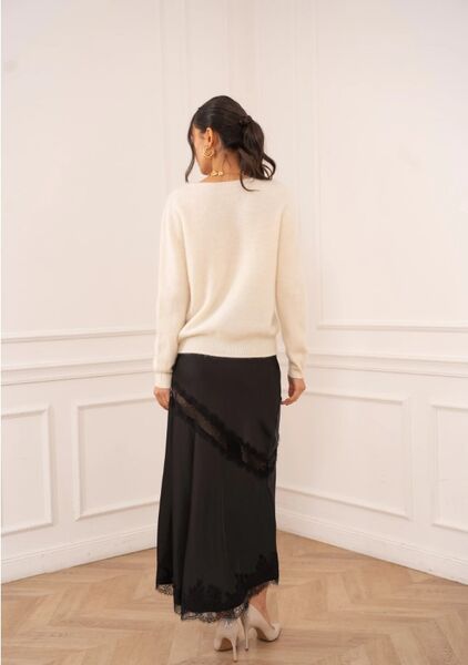 Brushed cashmere & wool sweater, ecru