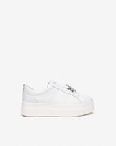 Leather sneakers with flower, white