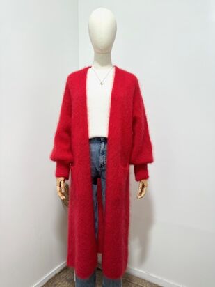 Long mohair cardigan, red