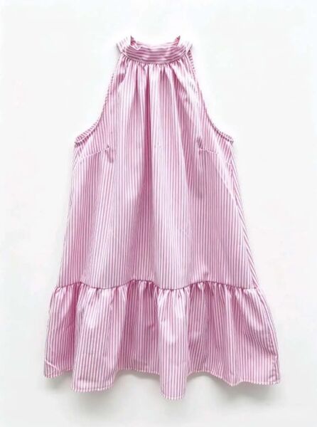 Cotton dress with back tie, pink stripe