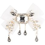 Satin bow brooch with crystals, white