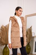 Faux fur vest with hood, taupe