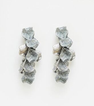 Leaf Earrings Mini, Silver Glitter