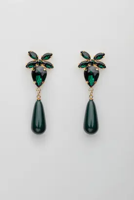 Stone drop earrings, dark green