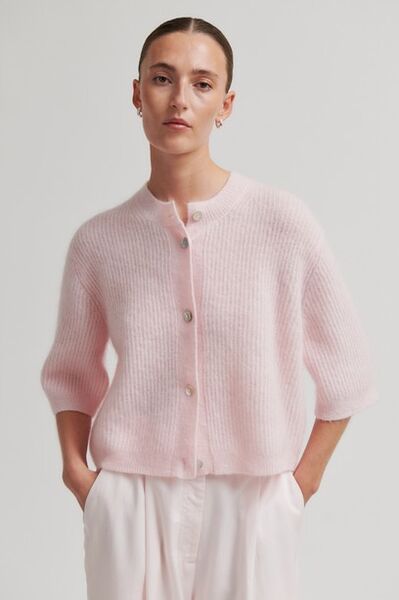 Andrea knit rib cardigan, crystal pink