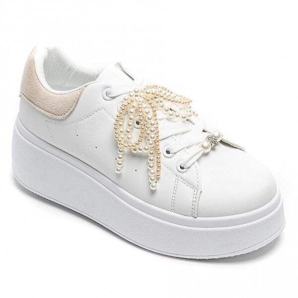 Sneakers with pearl bow, beige