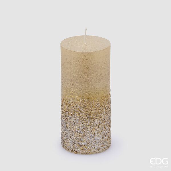 Rustic glitter candle 14cm, light gold