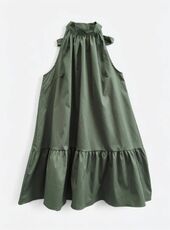 Cotton dress with back tie, kaki
